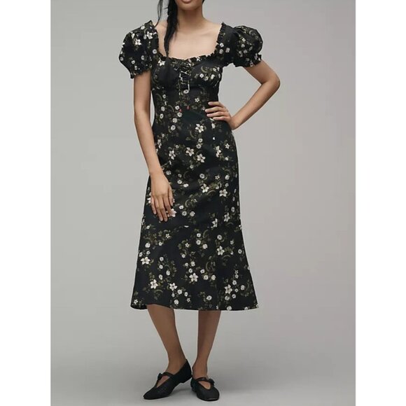 Maeve Linen Blend Puff-Sleeve Sweetheart Midi Dress 3X - Picture 1 of 3